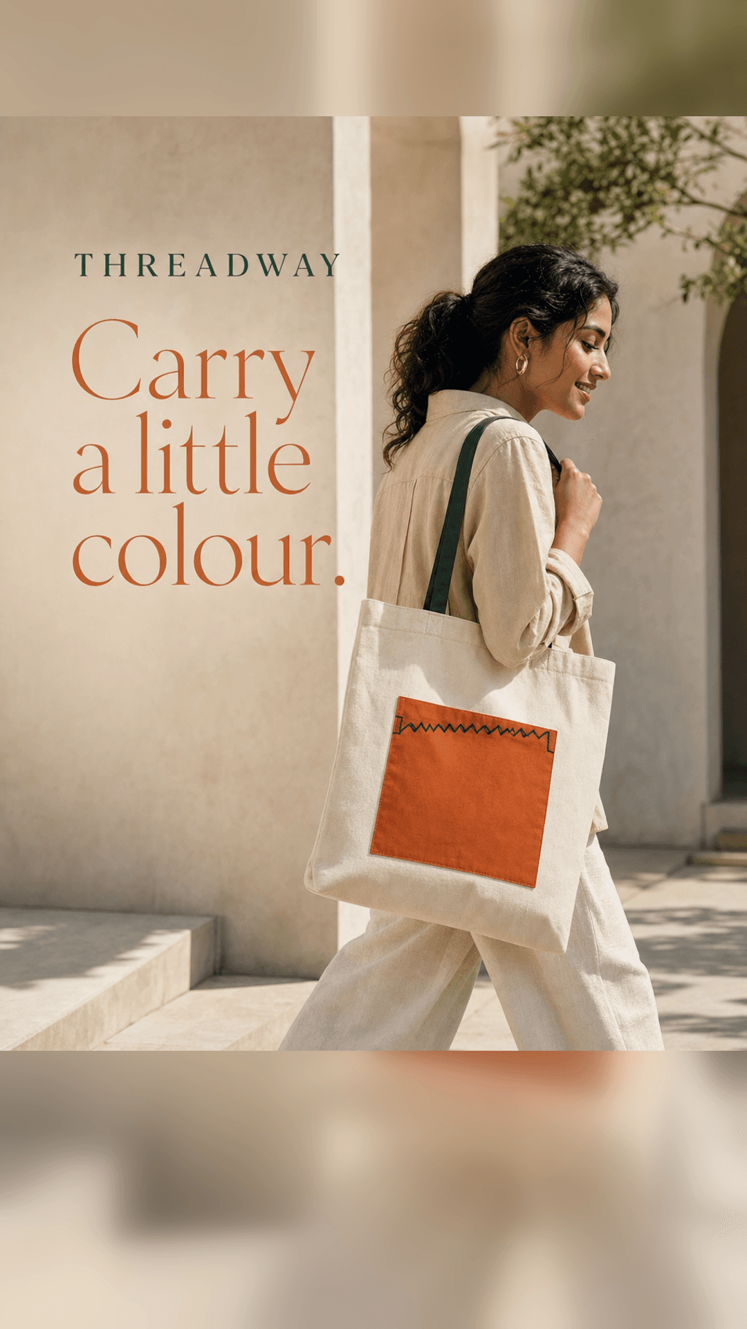 Threadway tote campaign composed for WhatsApp 9:16